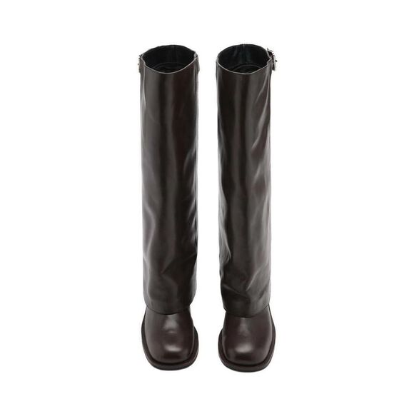 MNG BY MANGO $299 LEATHER TALL BOOTS BROWN BUCKLE 39 US 8.5 - Picture 5 of 8